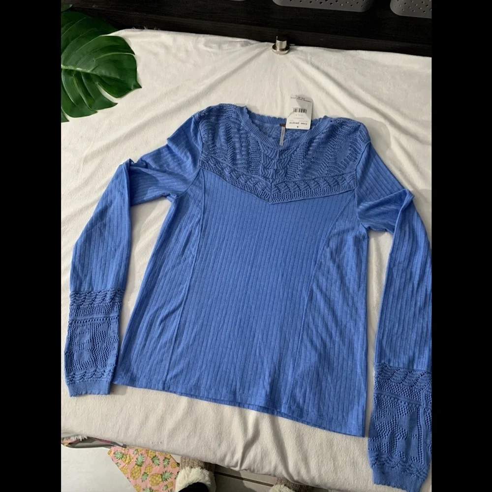 NWT $78 Free People Colette Long Sweater in Celendula Blue [SZ‎ Medium ]
